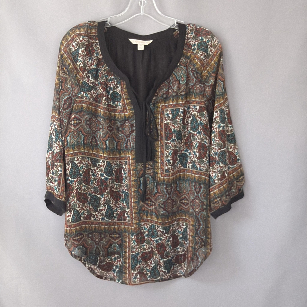 Laura Ashley Top Womens‎ Medium Black Multi Tunic Peasant Boho Whimsigoth